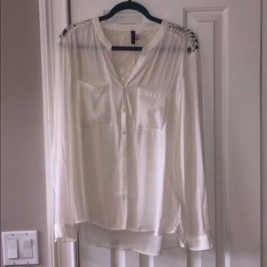 White button down top with lace